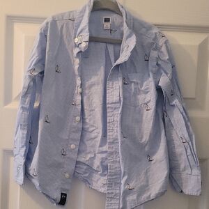 Janie and Jack Blue Checkered Shirt with Sailboat Pattern